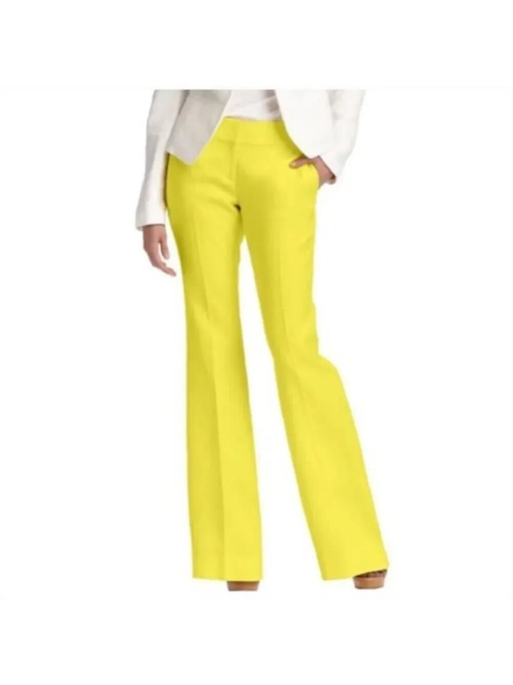 LOFT Marissa Linen Wide Leg Low Rise Pants Yellow Women Size 4